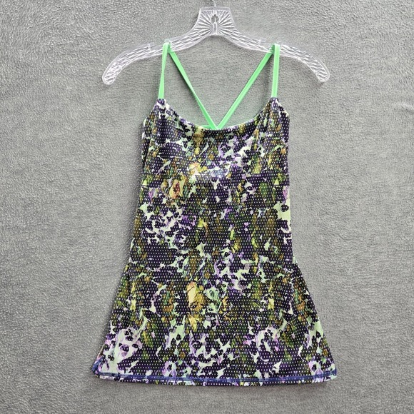 Lululemon Women Activewear Tank Top 4 Purple Dancing Warrior Floral Built in Bra - Picture 1 of 9